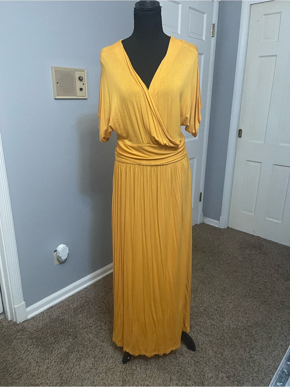 Mustard yellow v neck maxi dress